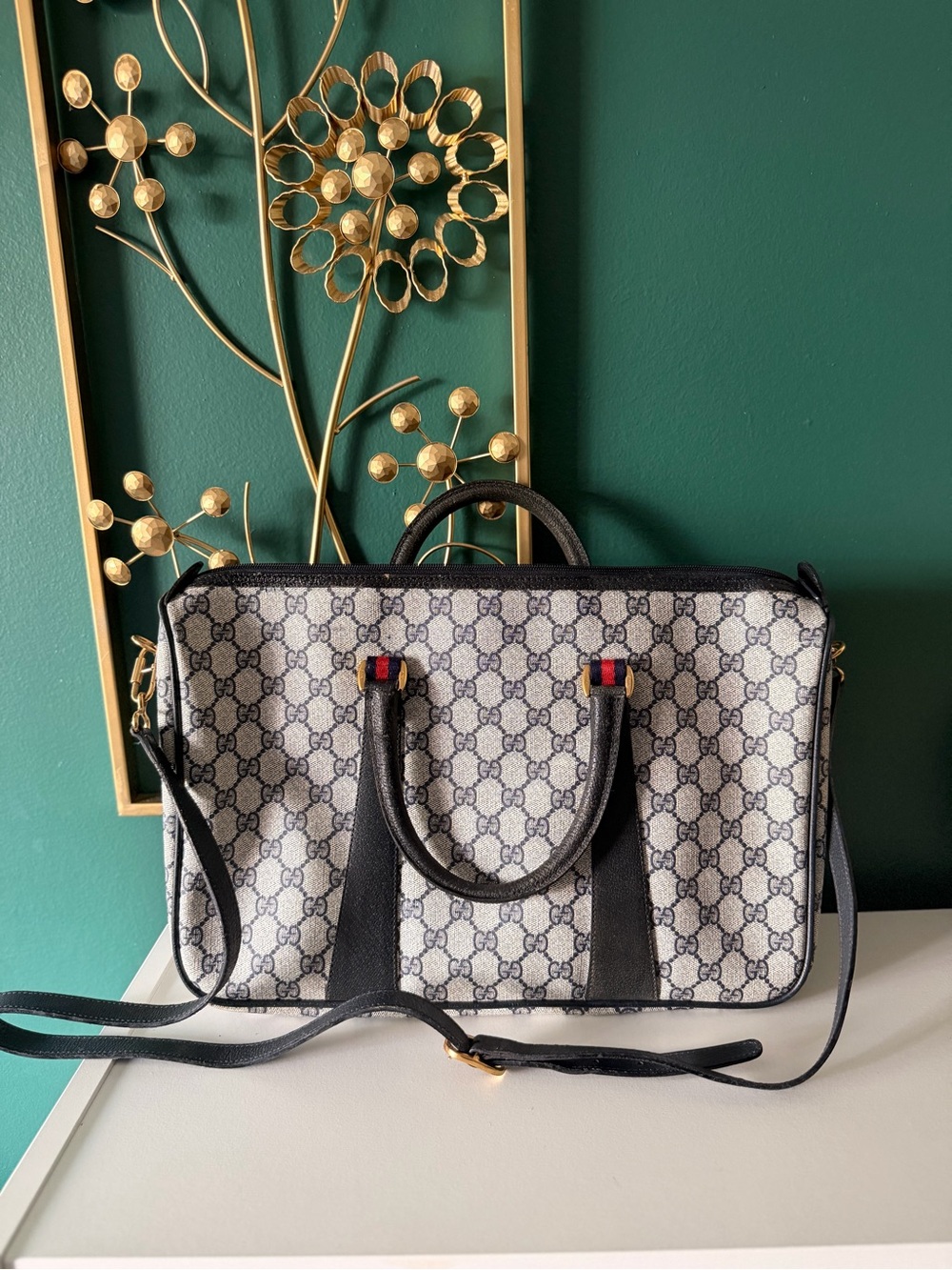Gucci GG Supreme Sherry Line Navy Sherry Line Boston Bag